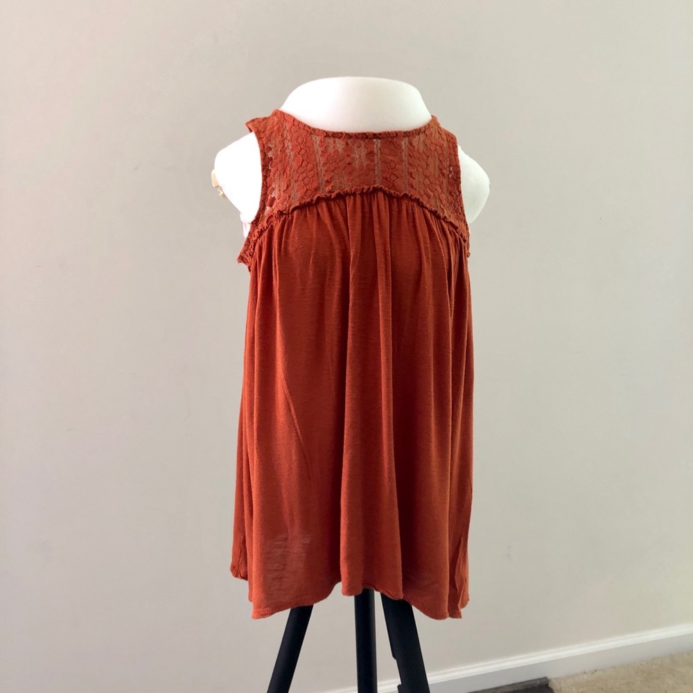 Orange Sleeveless Highneck Top with Lace Detailing
